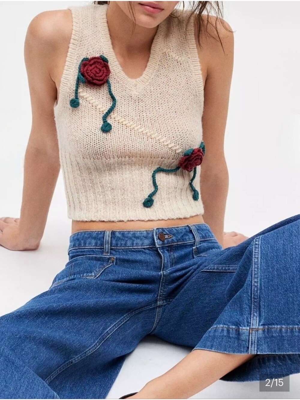 Kimchi Blue UO Abigail Rose Sweater Vest Fitted Cropped Sz XS